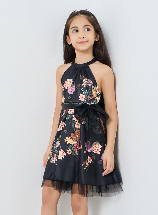 ستايلي فستان بياقة هولتر ونقشة زهور - Image 2